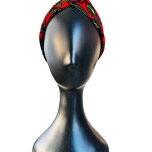 Ikara haarband rood design met geel motief van Afrikaanse katoenen stof