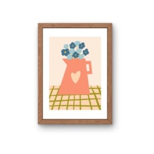 Kan met blauwe bloemen kunstkaart - liefdevol boeket illustratie | A6 print 10x15 cm