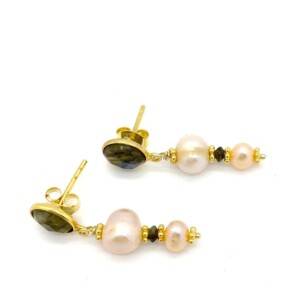 Labradorite Rose Pearl Drop Earrings