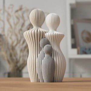 Modern 3d geprint beeldje gezin met 2 kinderen