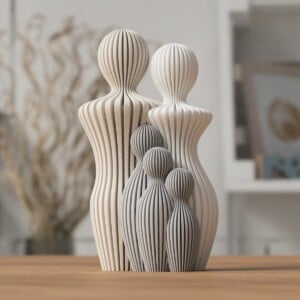 Modern 3d geprint beeldje gezin met 3 kinderen