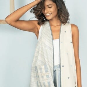 Natuurlijk Kimono Overlay Jamdani