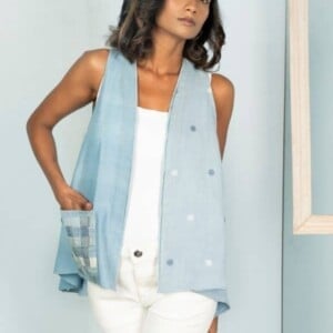 Poederblauwe Kimono Overlay Jamdani