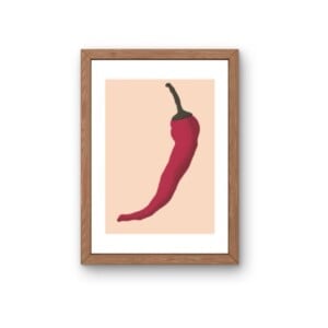 Rode chilipeper kunstkaart - pittige en minimalistische illustratie voor keuken | A6 print 10x15 cm