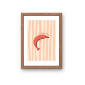 Rode garnaal kunstkaart - minimalistische zeevruchten illustratie voor keuken | A6 print 10x15 cm