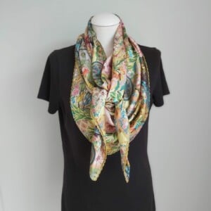 Satijnen 3-hoek sjaal met band (roze, turquoise | paisley, bloemen)