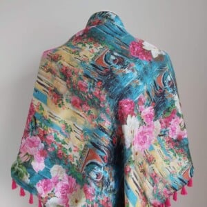 Satijnen 3-hoek sjaal met kwastjes (multi color | Venetië, gondels)