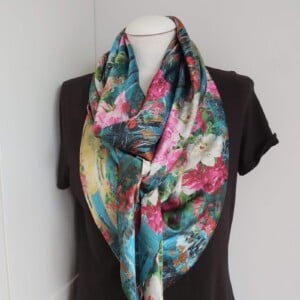 Satijnen 3-hoek sjaal (multi color | Venetië, gondels)