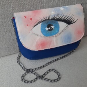 Schoudertas "blauw oog"- Hand geschilderd