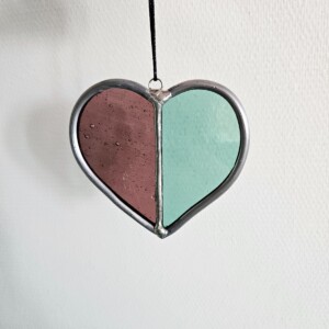 Glas in lood Suncatcher hartje roze/lichtblauw