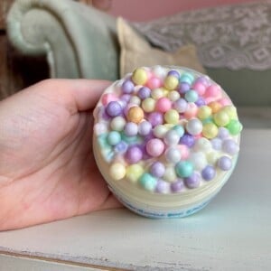 Floam Slay slijm "Rainbow Ice Dots" - blauw en wit kleislijm met regenboogschuimballen, tactiel speelgoed voor sensorische stimulatie, autisme, ADHD