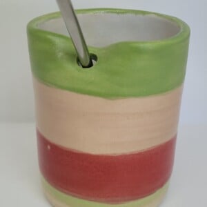 Rietjesbeker rood, roze, groen.