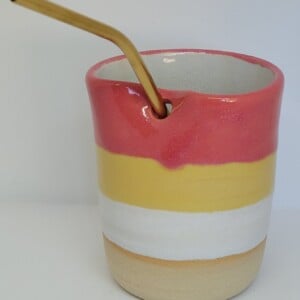 Rietjesbeker roze, geel, wit.