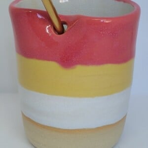 Rietjesbeker roze, geel, wit.