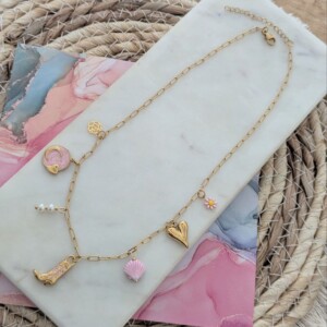 Roze detail bedelketting goud