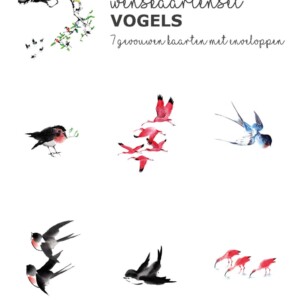 Set van 7 gevouwen A6 kaarten vogels