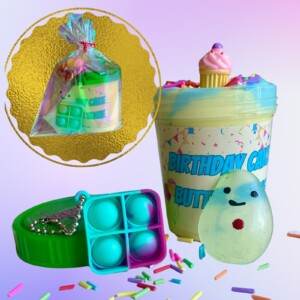 Slijmfeestgunsten - voorgevulde, kant-en-klare cadeauzakjes voor kinderfeestjes met ambachtelijk handgemaakte boterslijm, squishy en fidget popper-speelgoed