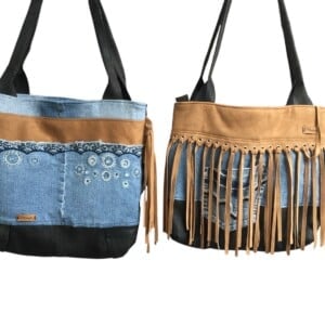 Tassen met een verhaal – Herinneringstassen van vintage kleding & leer Handgemaakt van gerecycled materiaal met emotionele waarde.