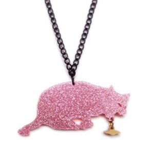 the Golden Hairball ketting (roze/glitter)