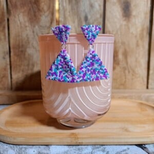 handgemaakte kralenoorbellen Confetti Blauw-roze mix