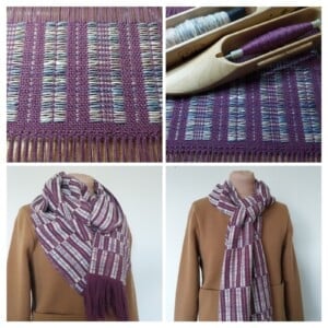 handgeweven aubergine kleurig met subtiele kleurverloop gemaakt shawl