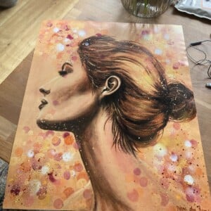 "Happy" warm uniek schilderij gemaakt met acrylverf