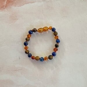 Barnsteen armband kids met Tijgeroog & Lapis Lazuli  |  16cm