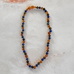 Barnsteen ketting kids met Tijgeroog & Lapis Lazuli  |  38cm