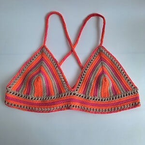 Gehaakt topje 'Boho top oranje, roze en beige'