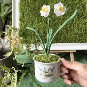 Gehaakte Witte Narcissen in Theekopje