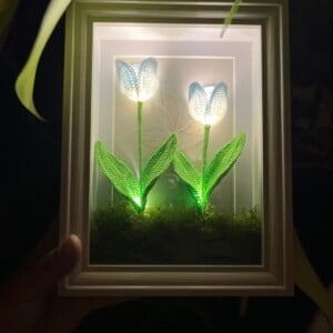 Handgemaakte Gehaakte Lamp – Sfeervolle Bloemenverlichting in Lijst