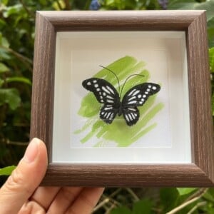 Micro Gehaakte Zwarte Vlinder in Lijstje – Elegant & Uniek