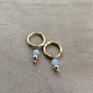 Oorbellen ringen stainless steel met aquamarijnhanger