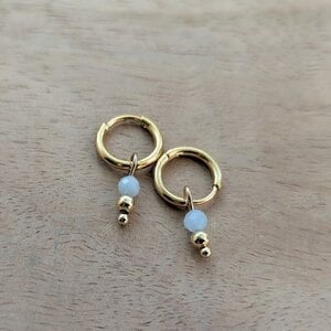 Oorbellen ringen stainless steel met aquamarijnhanger
