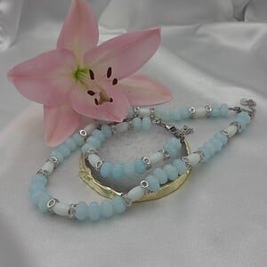 Sieradenset glas en Jade - lichtblauw/wit