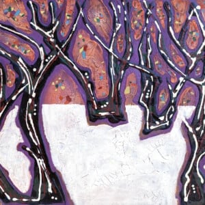 "First snow. Twilight" -reliëf van gips en acryl