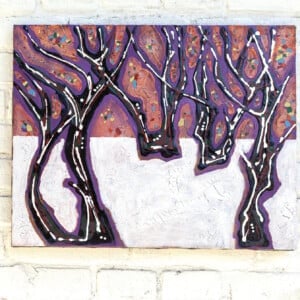 "First snow. Twilight" -reliëf van gips en acryl