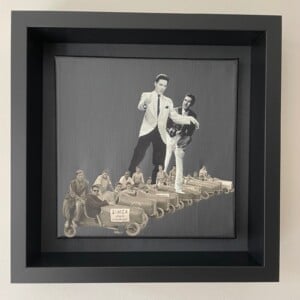 -3, 2, 1, go- 20x20x1 cm handgeknipte collage op schildersdoek