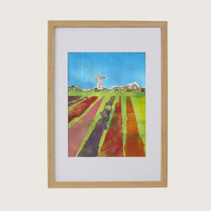 A4 kunstprint, bollenveld met molen, hollands landschap