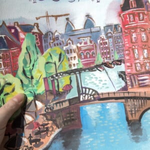 Amsterdam lacht - gouache op aquarelpapier