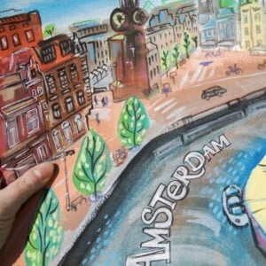 Amsterdam lacht 3 - gouache op aquarelpapier