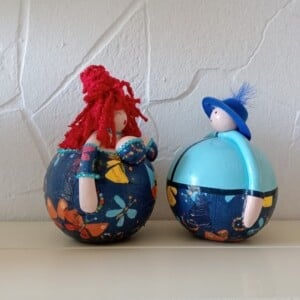 Catlovers,dikke dame en heer,gekleed in het blauw,handgemaakt en uniek,14 cm