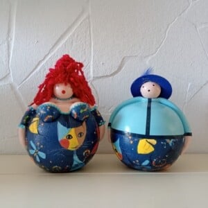 Catlovers,dikke dame en heer,gekleed in het blauw,handgemaakt en uniek,14 cm