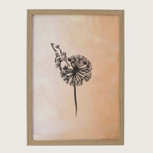 Dandelion in the wind, Poëtische handgemaakte print met een Vleugje Natuur