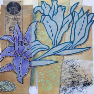 Floral card. Retro 1. Silhouet van bloemen op oud papier