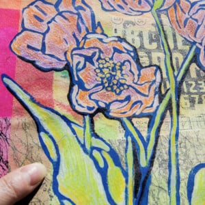 Floral card. Retro 5. Silhouet van bloemen op oud papier