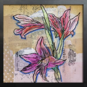 Floral card. Retro 7. Silhouet van bloemen op oud papier
