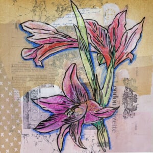 Floral card. Retro 7. Silhouet van bloemen op oud papier