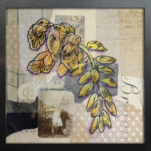 Floral card. Retro 9. Silhouet van bloemen op oud papier