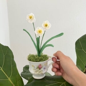 Gehaakte Witte Narcissen in Theekopje